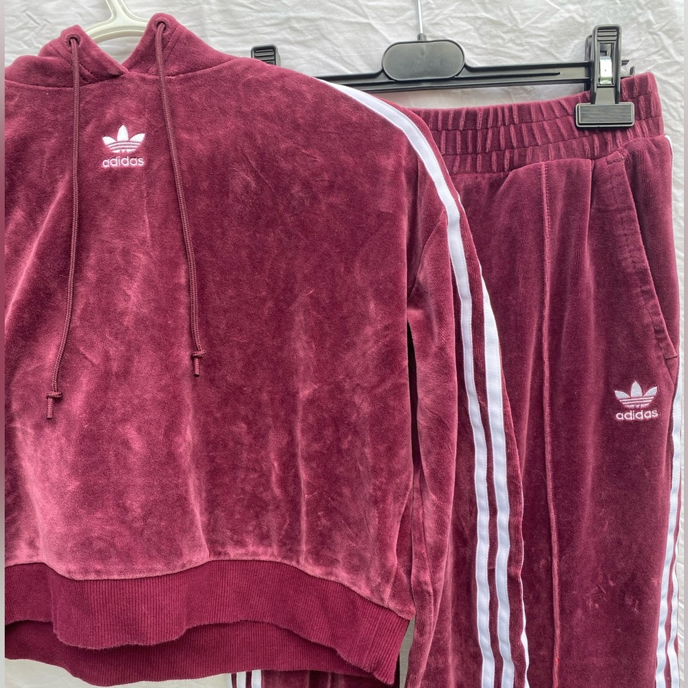 Adidas retro velour track suit striped